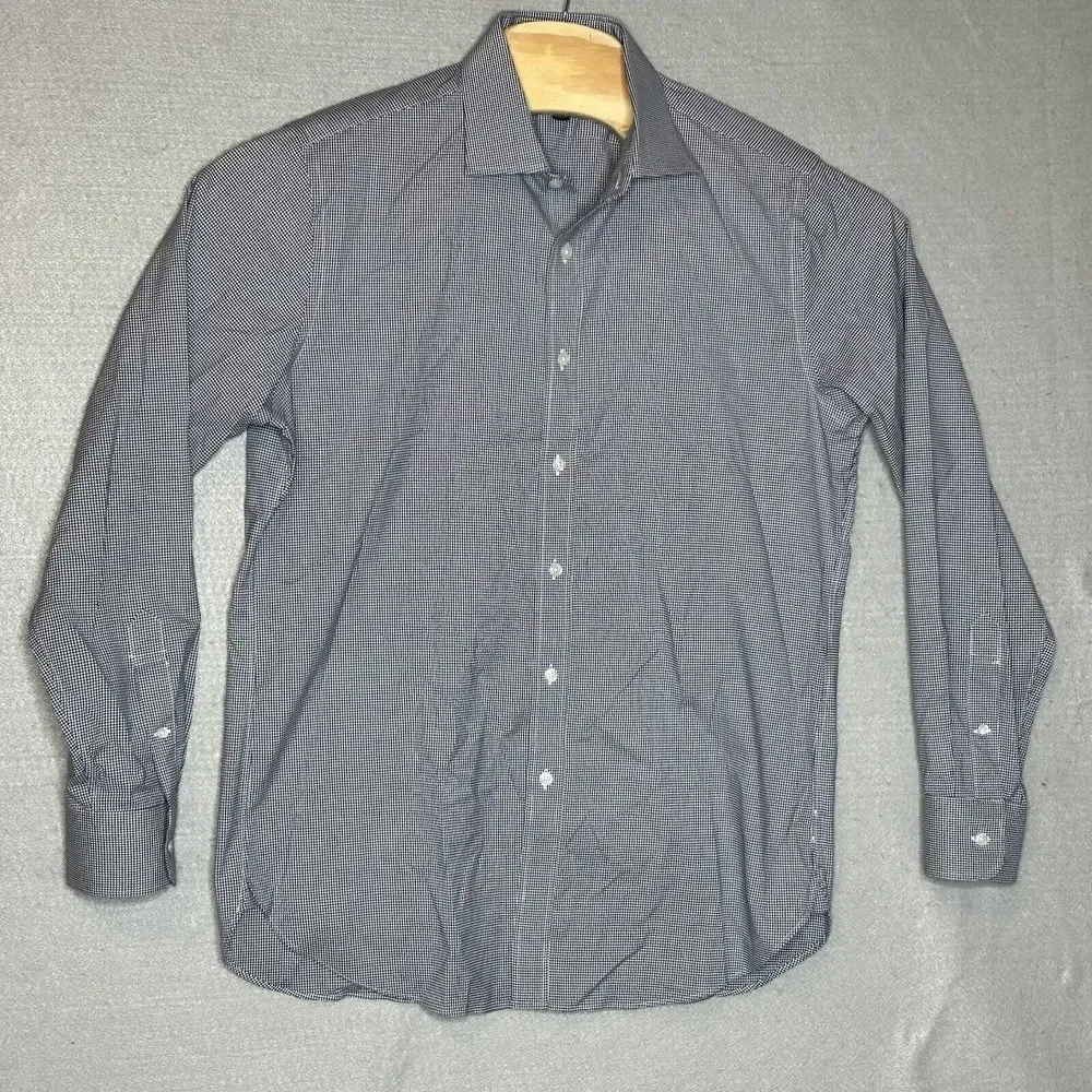 J Crew Men's Size 16 Classic Fit Blue Check Button Up Long‎ Sleeve Shirt